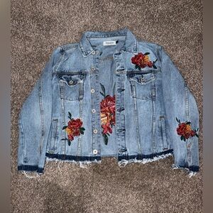 Thredzz Boutique Denim Jacket with Red Floral Embroidery
